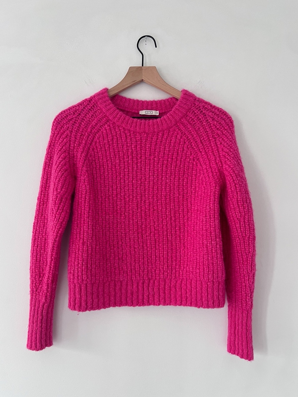AYR ribbed crewneck sweater soft chunky knit alpaca wool vibrant pink xsmall